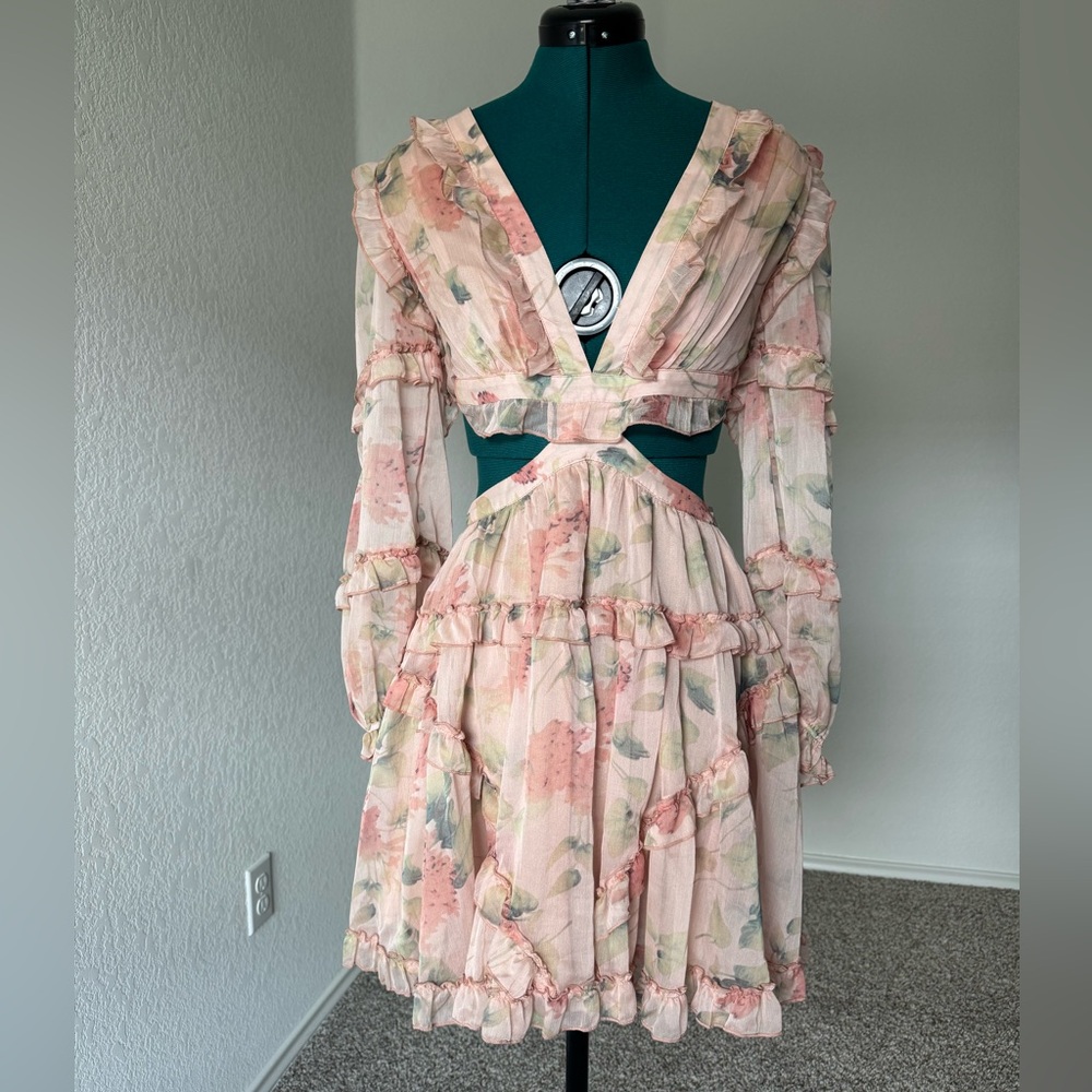 NEW WITH TAGS- L'atiste Floral Pink Ruffle Dress